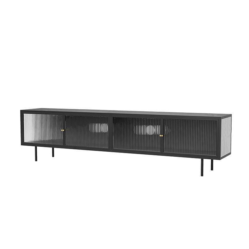 Industrial Glass and Metal TV Media Stand 4 Doors TV Stand Console