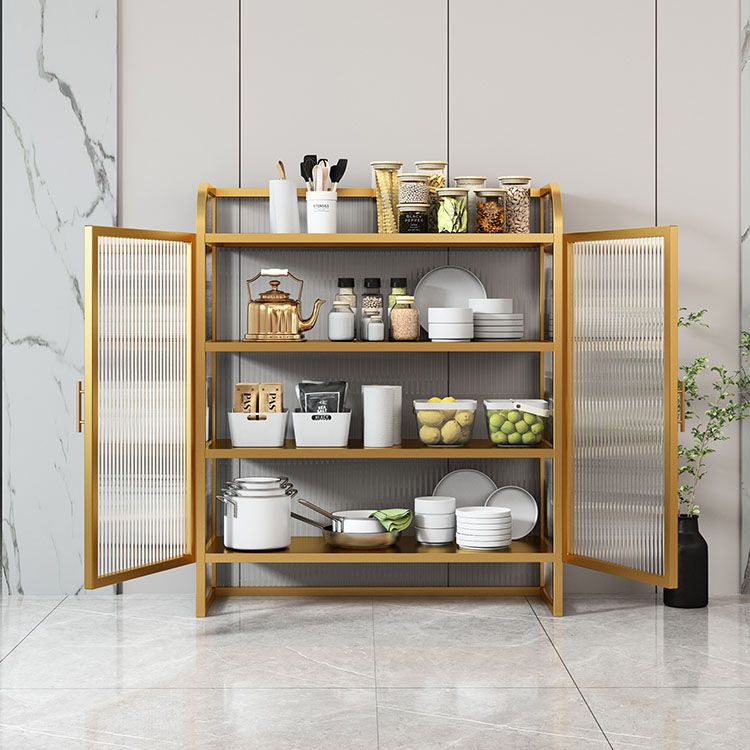 Metallic Finish Sideboard with Glass Doors Glam Dining Server with Metal Legs