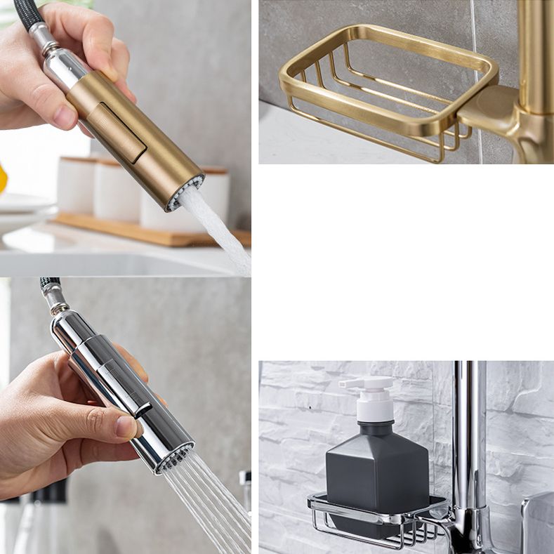 Pull Down Water Filler Single Handle Kitchen Faucet with Soap Basket