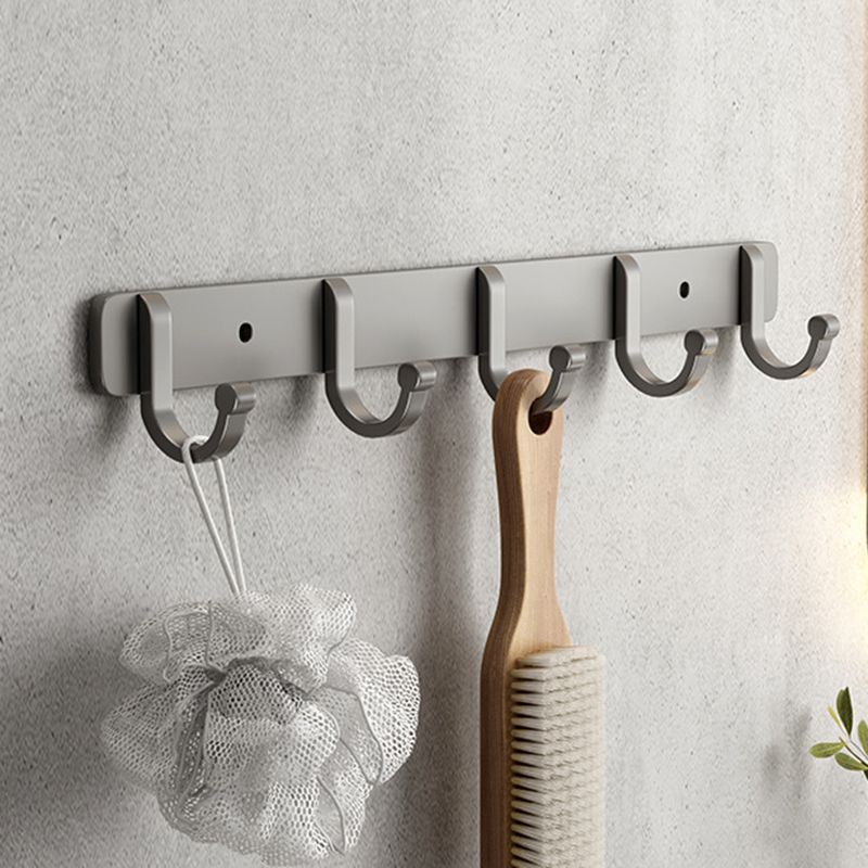 Gray Contemporary Bathroom Accessory Set Bath Shelf/Towel Bar & Robe Hooks Included