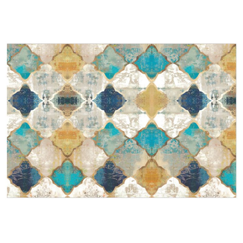 Whitewashed Moroccan Tile Area Rug Multi-Color Moroccan Polyester Indoor Rug Easy Care Anti-Slip Backing Carpet for Home Decor