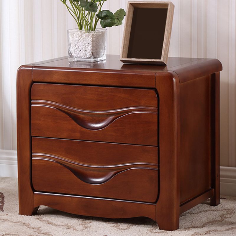 2 Drawers Solid Wood Nightstand Contemporary Oak Night Table