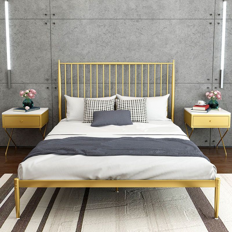 Contemporary Open Frame Bed Metal Standard Bed with Spindle Headboard Bed