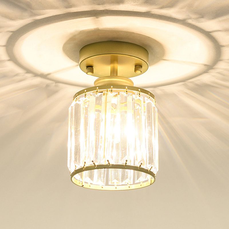 Single Modernism Golden Flush Mount Lighting Crystal Shaded Ceiling Light