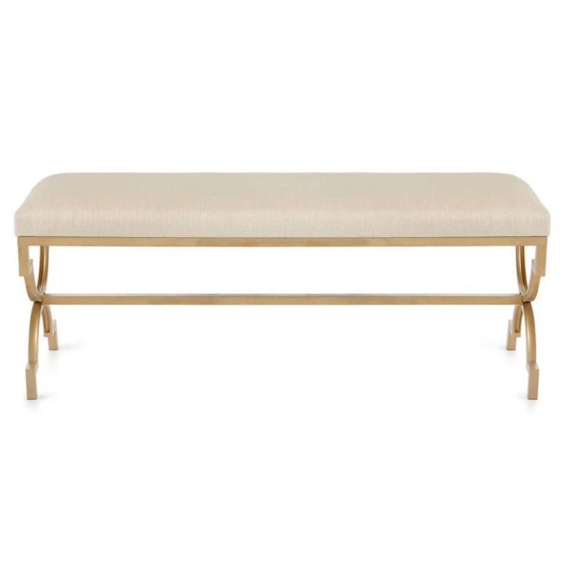 Glam Beige Cotton Bench Solid Color Foam Bench with Legs for Living Room