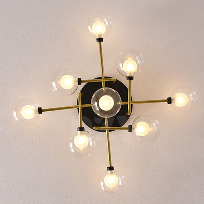 Spherical Glass Semi Flush Ceiling Light Modern Semi Flush Chandelier for Bedroom