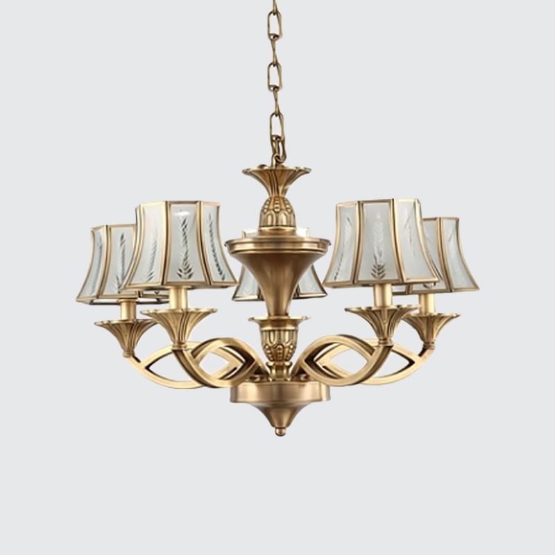 5/6/8 Lights Small/Medium/Large Chandelier Light Classic Curved Frosted Glass Hanging Lamp in Polished Brass