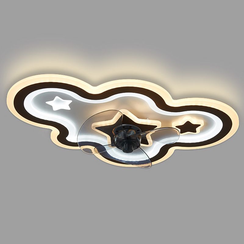 Cloud and Star Semi Flush Light Modern Acrylic Bedroom LED Ceiling Fan Lamp