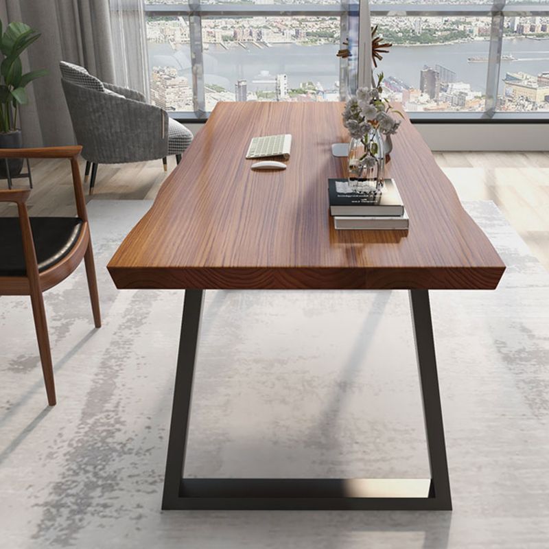 Rectangular Shaped Brown Office Desk with Black Legs for Office