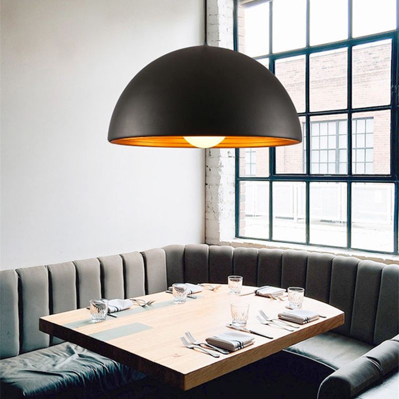 Hemisphere Dining Room Suspension Lamp Industrial Metal 1 Light Down Lighting Pendant