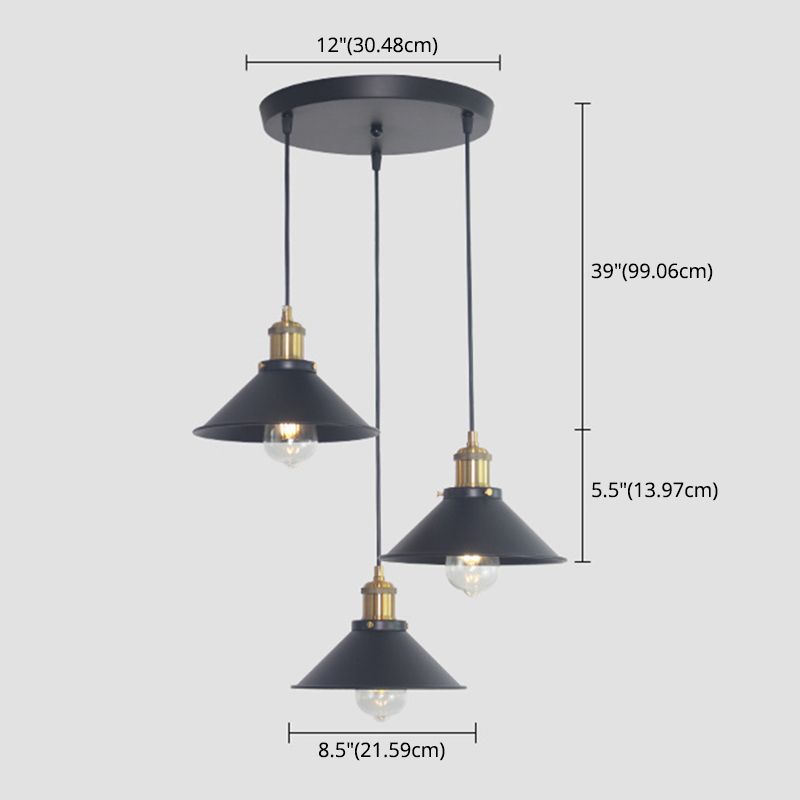 Industrial Conical Pendant Lighting Fixture Metal Suspension Light for Dining Room