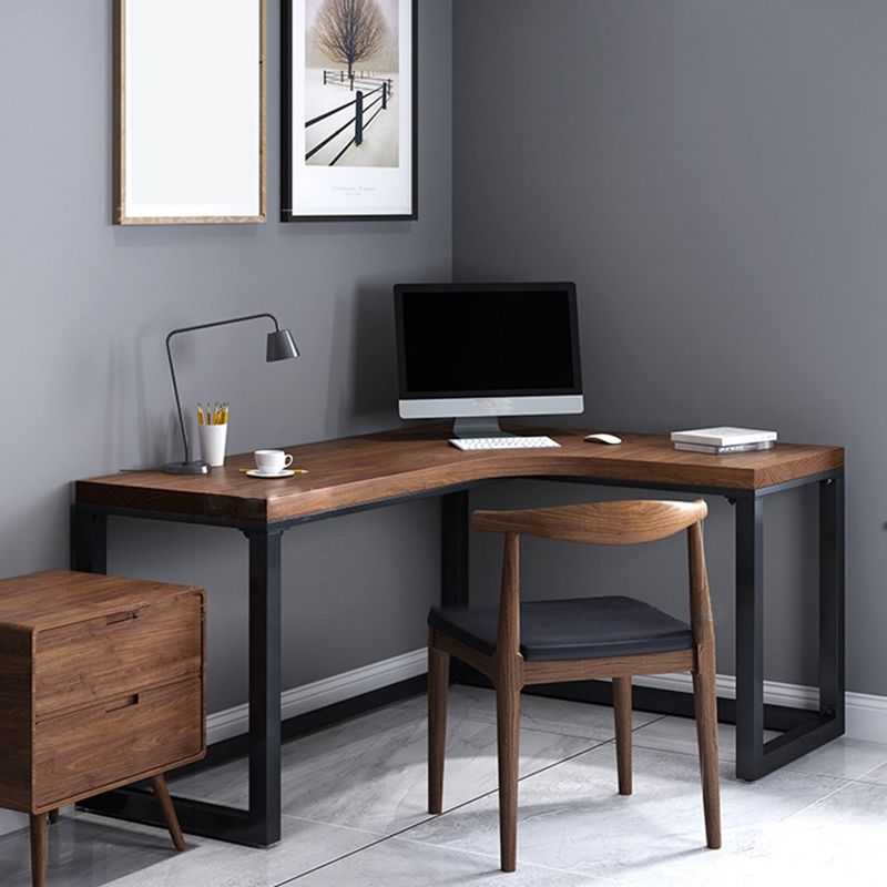 Solid Wood Writing Desk Industrial L-Shaped Task Desk for Home Office