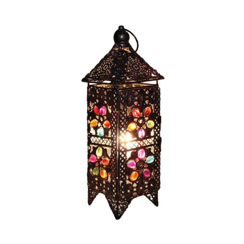 Bohemian Lantern Night Night Table Lampe 1 Bulbe Metal Night-tands Éclairage en violet / rouge pour le salon