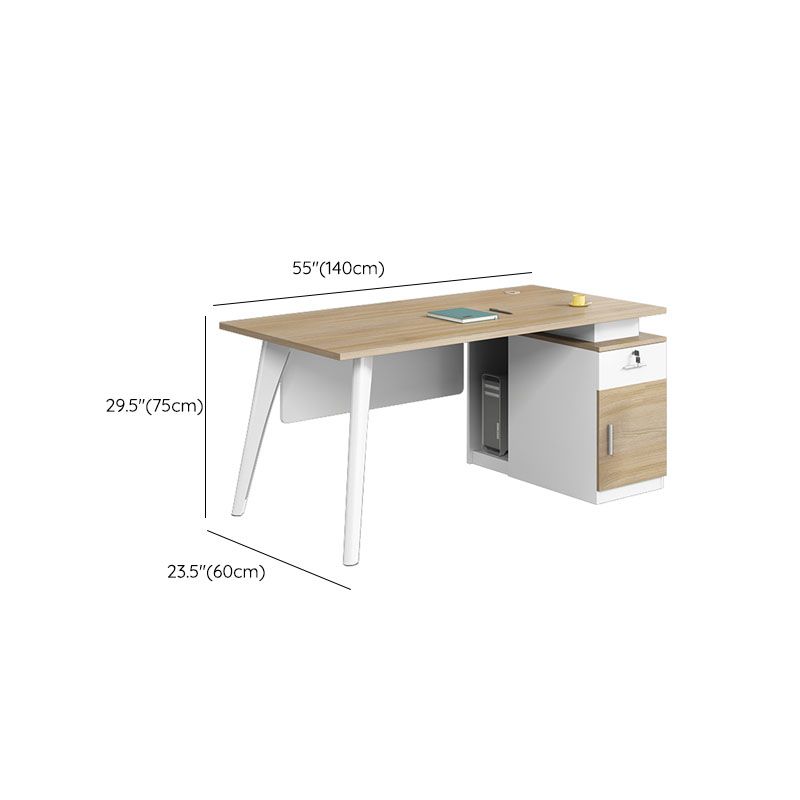 Rectangular Shaped Office Writing Table Wood with Metal Legs in Natural/Brown