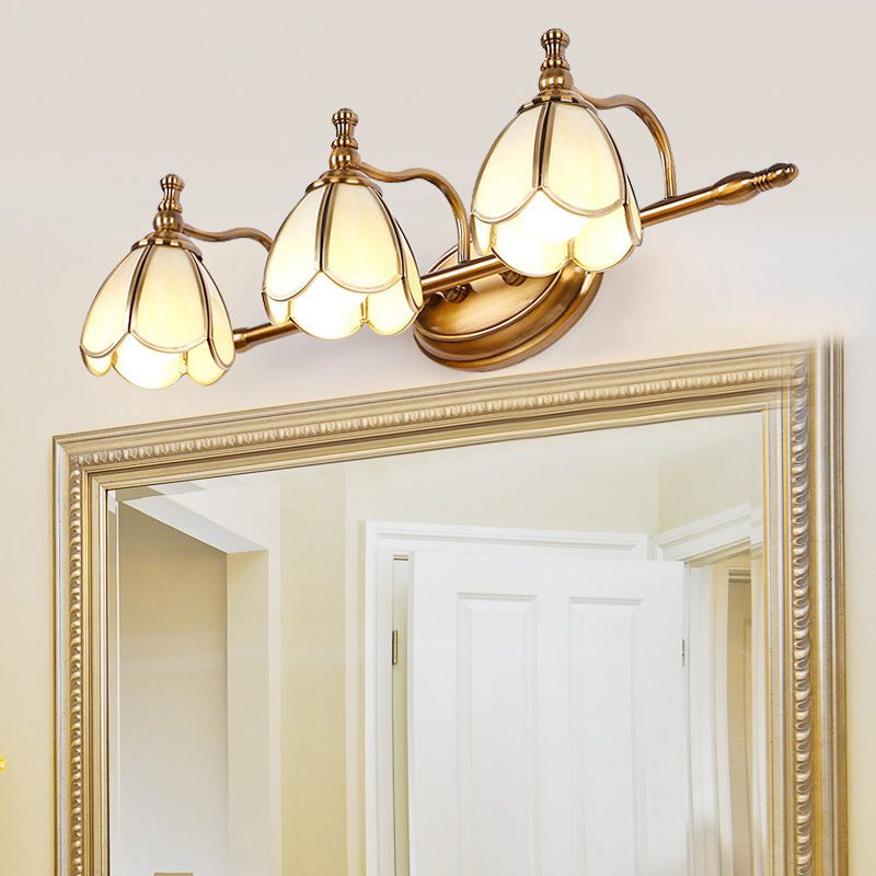 Beveled Glass Floral Wall Lighting Ideas Vintage 3 Bulbs Bathroom Vanity Sconce Light in Brass