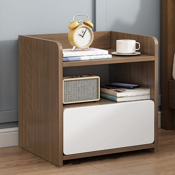 Modern Artificial Timber Bed Nightstand Medium Wood Night Table with Drawer