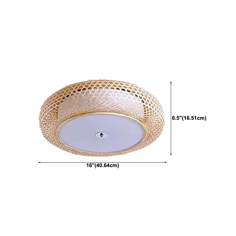 Asian Style Bamboo Flush Mount Lighting Rounded Drum Ceiling Light for Living Room