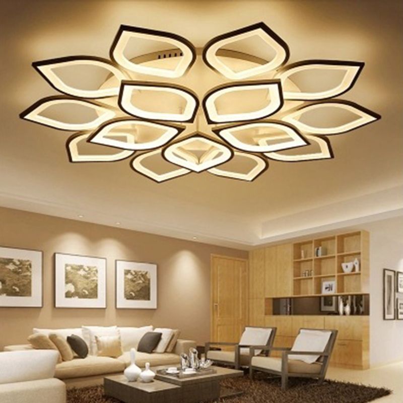 White Floriated LED Semi Flush Mount in Modern Simplicity Metal Ceiling Light with Acrylic Shade