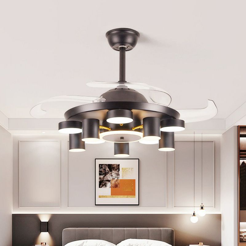 Round Bedroom Hanging Fan Lamp Metal 42" Wide LED Contemporary Semi Flush Ceiling Light, 4 Blades