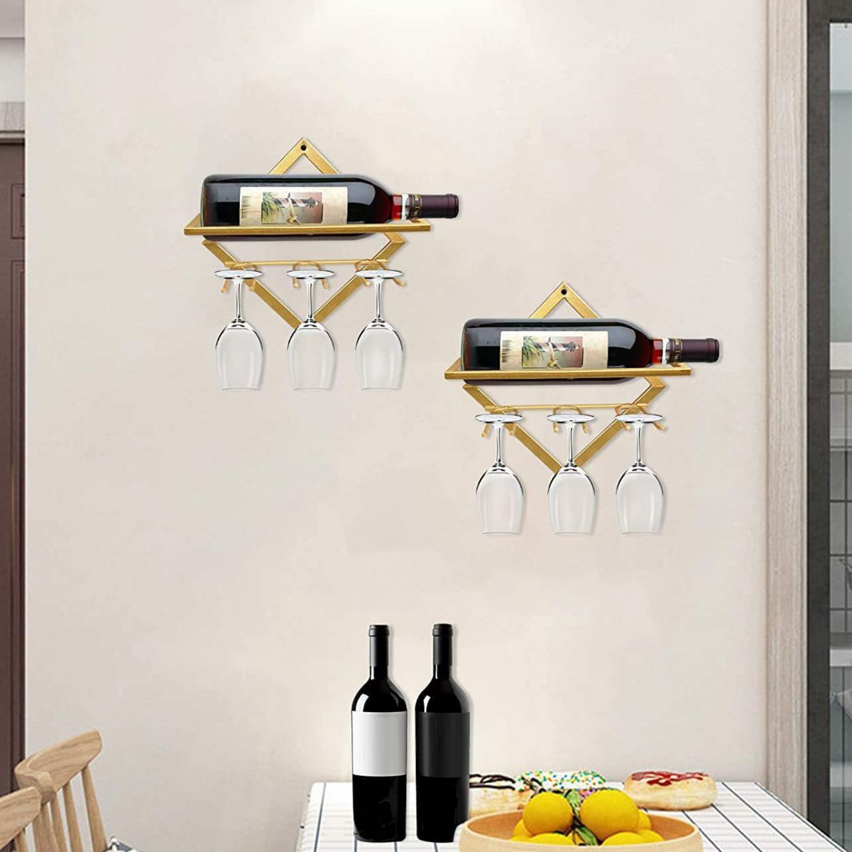 Metal Wall Mounted Wine Rack Contemporary Wine Holder for Living Room