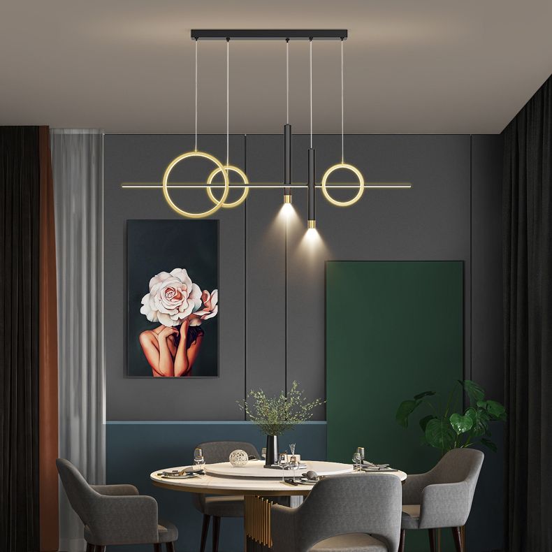 Aluminium Black and Gold Island Light in Modern Simplicity Wrought Iron LED Linear Pendant Light with Acrylic Shade