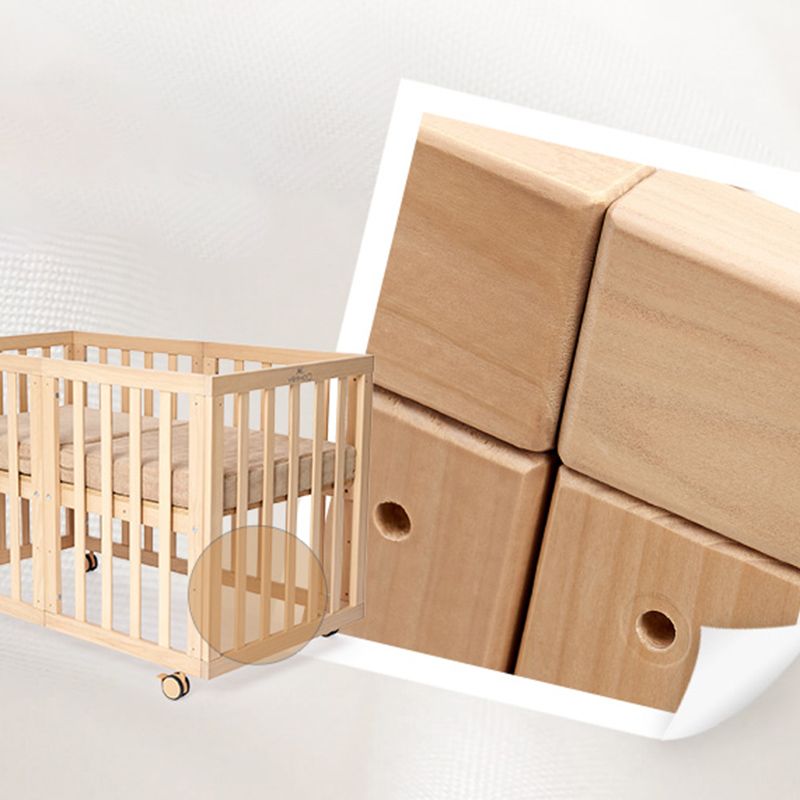 5-in-1 Natural Convertible Crib with Casters 24.4" H Baby Crib with Mattress