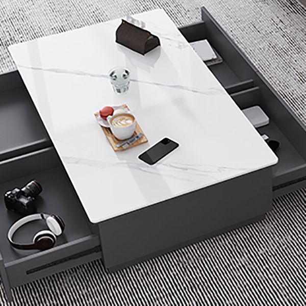 White Contemporary Slate Rectangular Coffee Cocktail Table with Storage