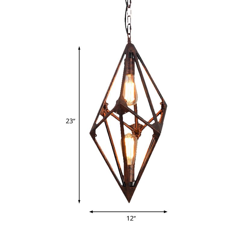 Bare Bulb Dining Room Chandelier Vintage Metallic 2/3 Lights Rust Ceiling Pendant Light, 12"/27.5" W