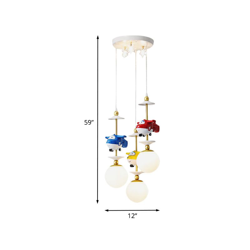 Plane Multi Light Pendant Kids Metal 3/5 Lights Children Bedroom Suspension Lamp in Gold