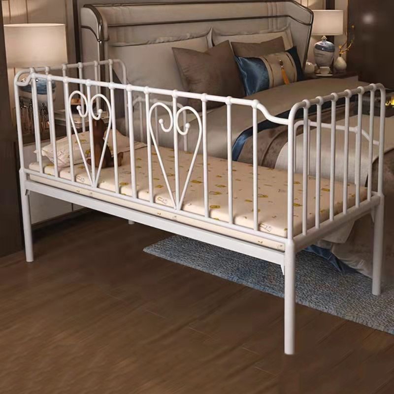 Nursery Bed with Guardrail in Metal Industrial Nursery Crib in White