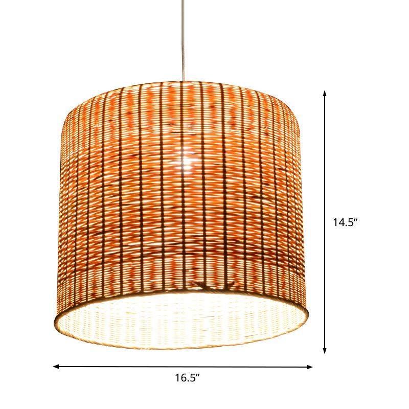 1 Head Cylindrical Pendant Lighting Chinese Bamboo Ceiling Suspension Lamp in Flaxen