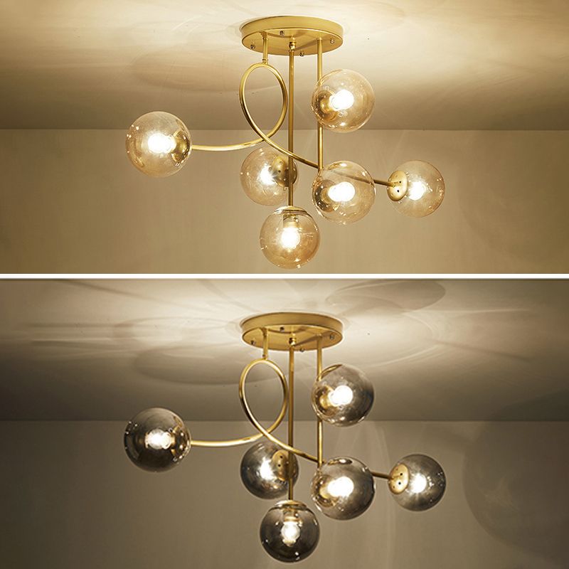 Modern Spherical Ceiling Mount Light Fixture Glass 6 Lights Ceiling Light