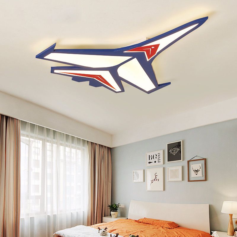 Navy Blue Airplane Flush Ceiling Light Cartoon Acrylic LED Flush Mount for Child Room