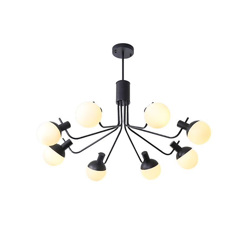 Contemporary Black Hanging Chandelier with Orb Shade 6 Lights Wrought Iron Ceiling Pendant