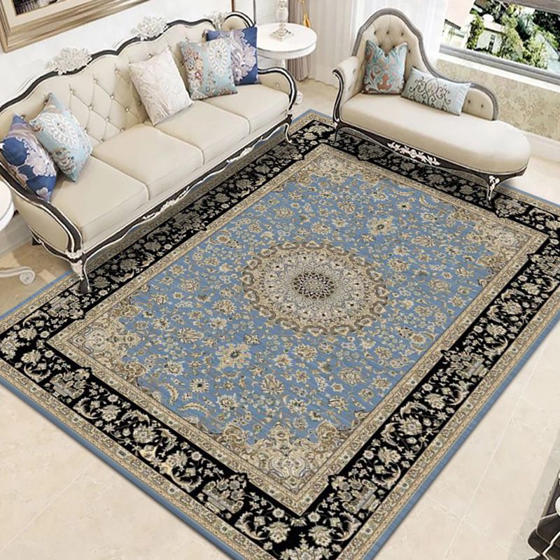 Tapis de motif marocain Médalon Médaillon Polyester Tapis résistant à la tache résistante pour décoration domestique