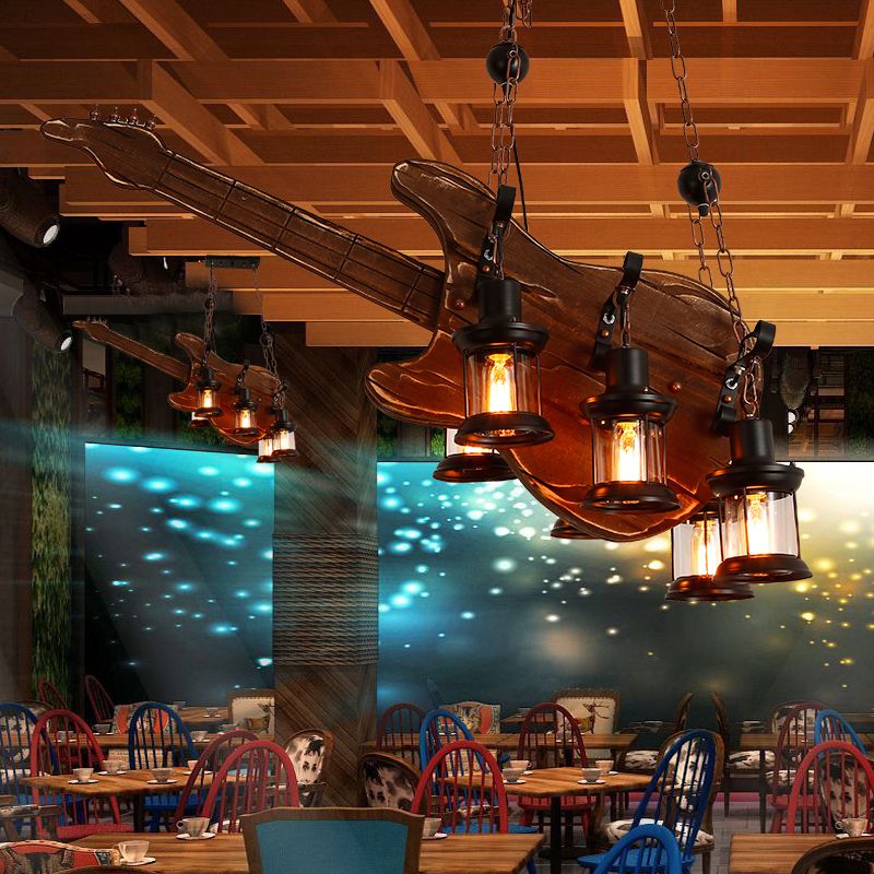 Retro Industrial Style Musical Instrument Chandelier Wood Pendant Ceiling Lights for Restaurant