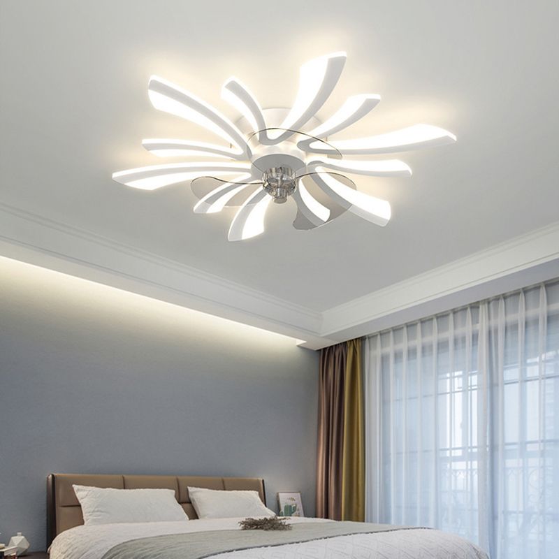 Nordic Style Iron Ceiling Fan Lamp Acrylic Shade LED Ceiling Fan Light for Bedroom