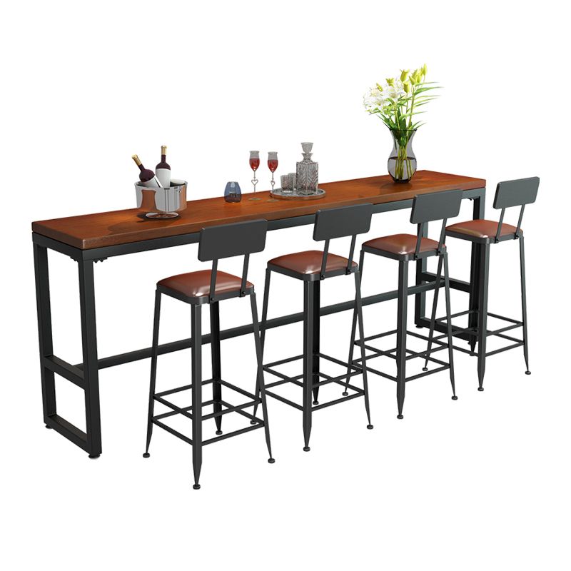 Pine Wood Bar Dining Table Industrial Rectangle Bar Table with Trestle for Living Room