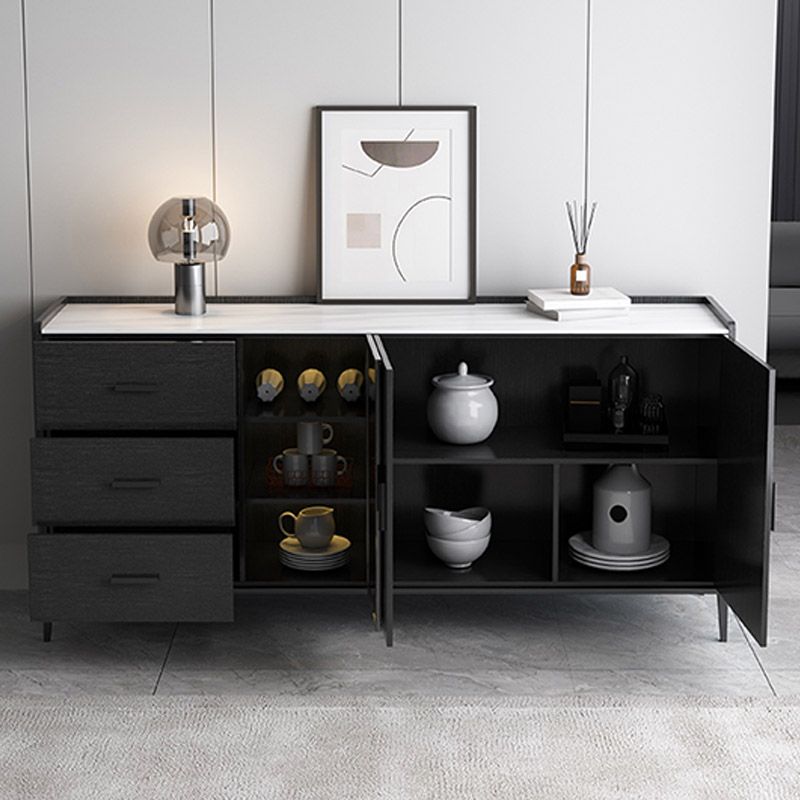 Stone Buffet Table Glam Style Buffet Credenza with Cabinets and Drawers