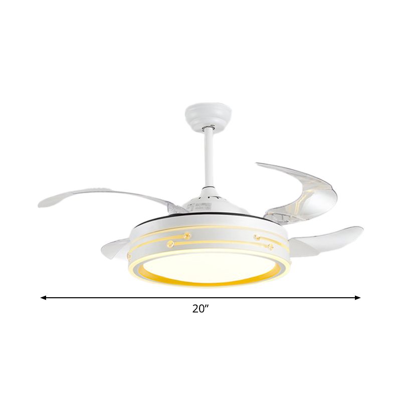 Trommelschaduw 4-blade hangende ventilatorlamp eenvoudige LED witte semi-spoelbevestiging, 20 "breed