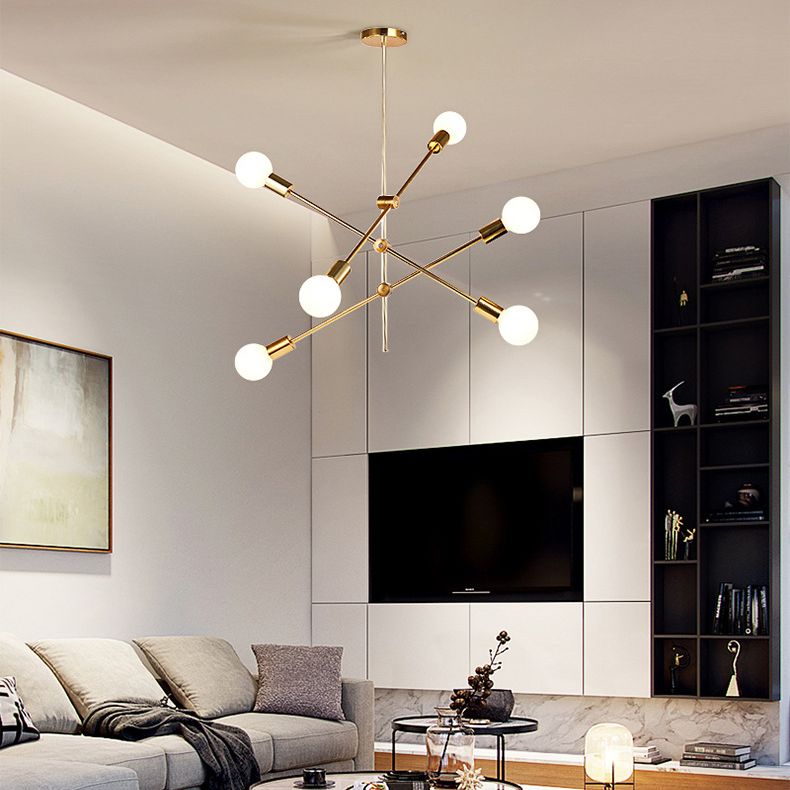 Sputnik Chandelier Light Fixture Minimalist Metal Bedroom Ceiling Pendant Light in Gold