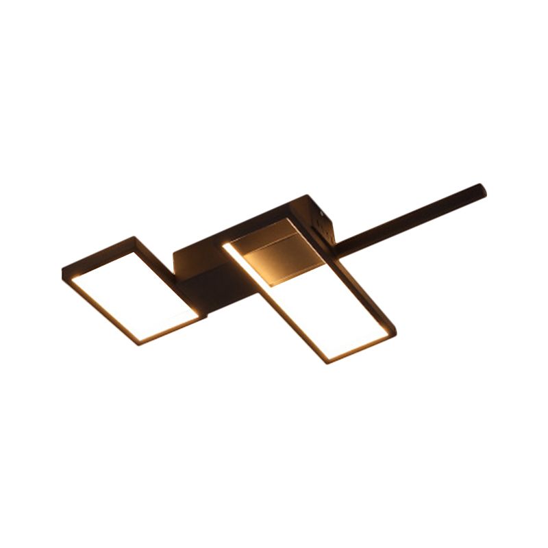 Black/Gold Rectangle Semi Flush Light Simplicity 19"/27.5"/35.5" L LED Metal Ceiling Mounted Fixture