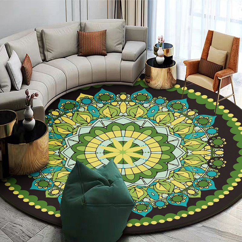 Exoticism Mandala Area Rug Multicolor Persian Carpet Synthetics Washable Pet Friendly Anti-Slip Rug for Living Room