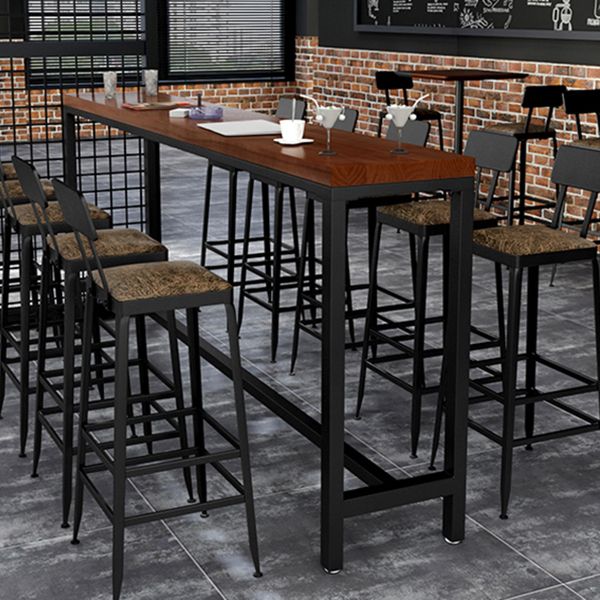 Pine Wood Bar Dining Table Industrial Rectangle Bar Table with Trestle Base for Cafe