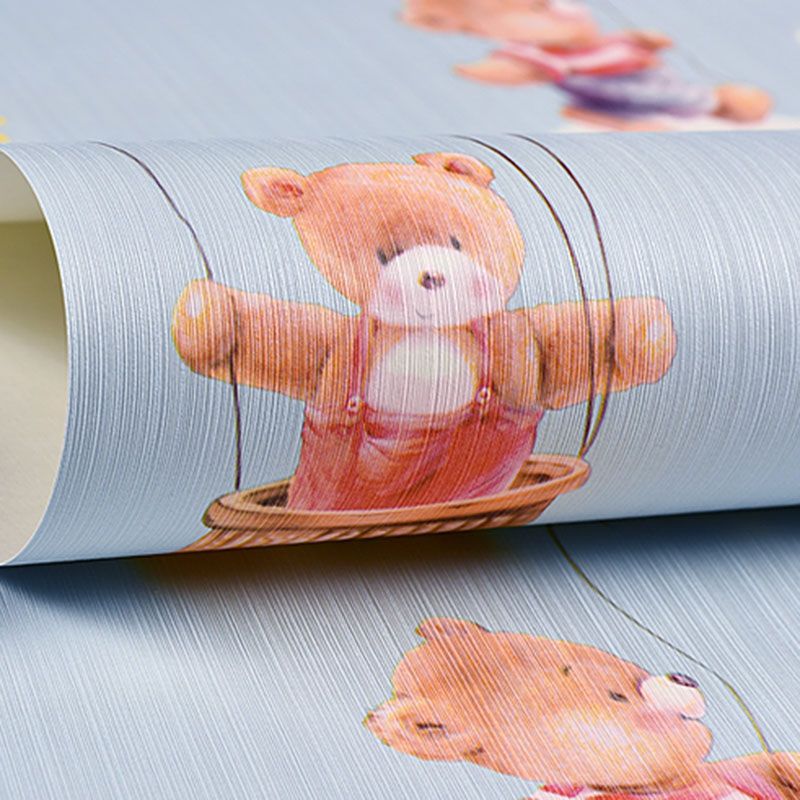 Minimalist Cartoon Bear Wallpaper Roll for Children's Bedroom, Non-Pasted, 20.5" x 31'