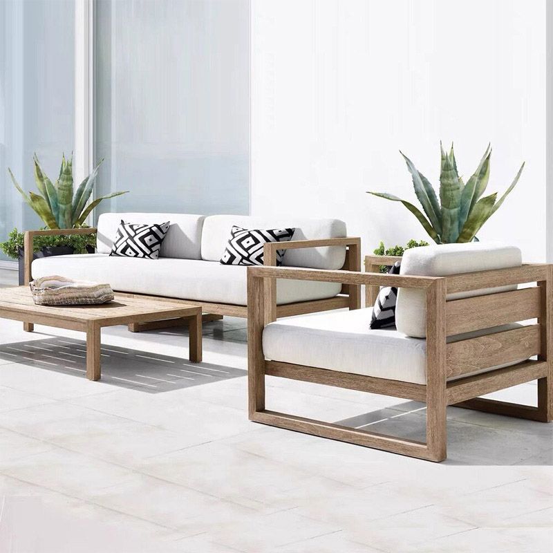 Wood Outdoor Patio Sofa Teak Water Resistant Patio Sofa with Cushions