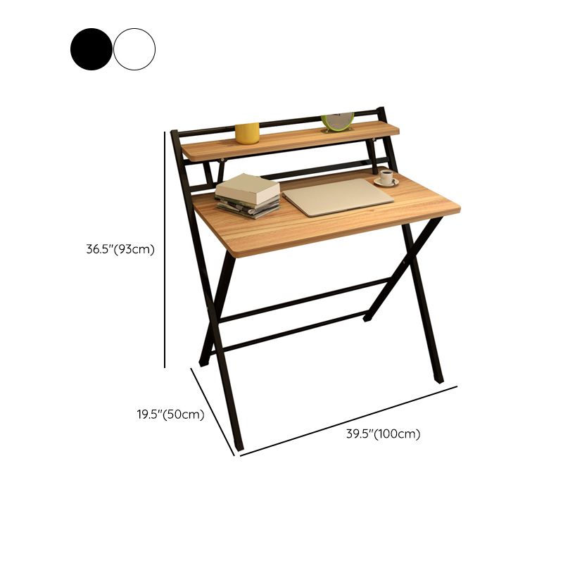 Study Desk with Storage Shelves Wood Foldable Home Writing Desk