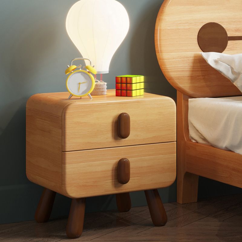 Standard Nightstand in Natural Solid Wood Kids Bedside Table with 2 Drawers