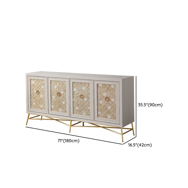 White Engineered Wood Buffet Stand Gold Base Sideboard Cabinet with Storage