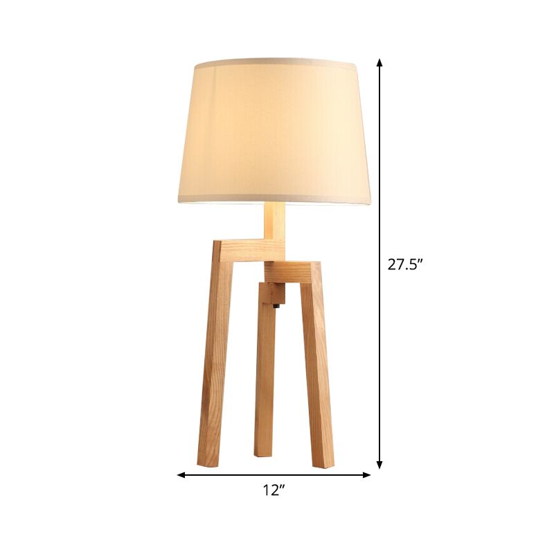 Cone Shade Desk Light Modern Fabric 1 Bulb Wood Night Table Lamp for Living Room